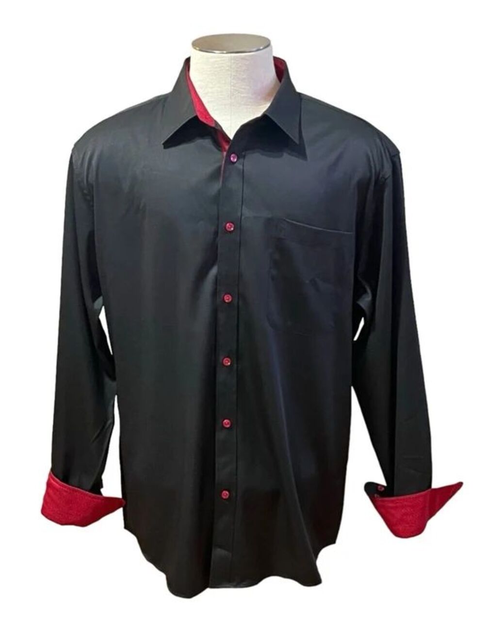Flex Luxury Dress Shirt Silky Black With Red Contrast Detail Men’s Size XL